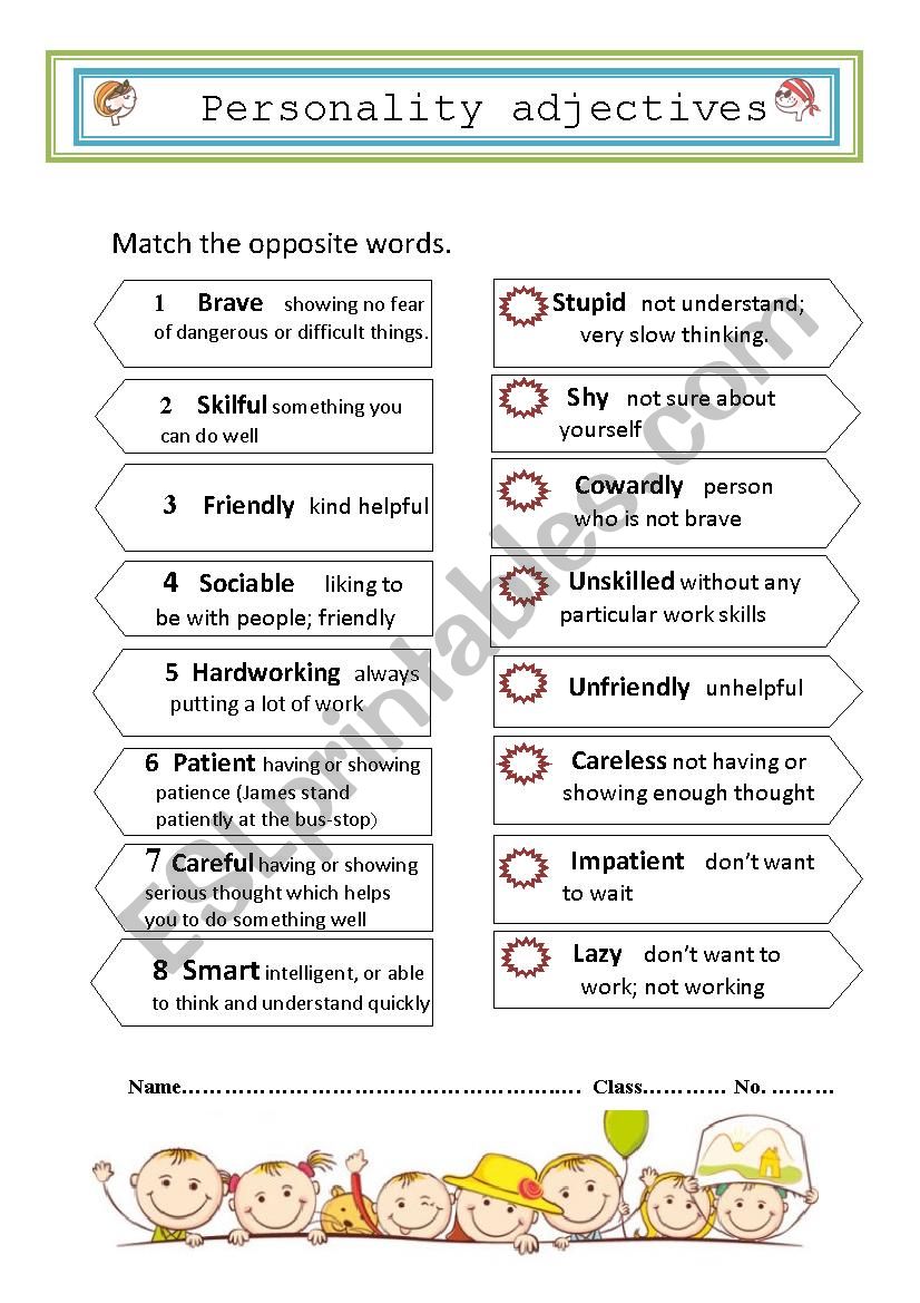 Match the opposite words about personality adjectives 