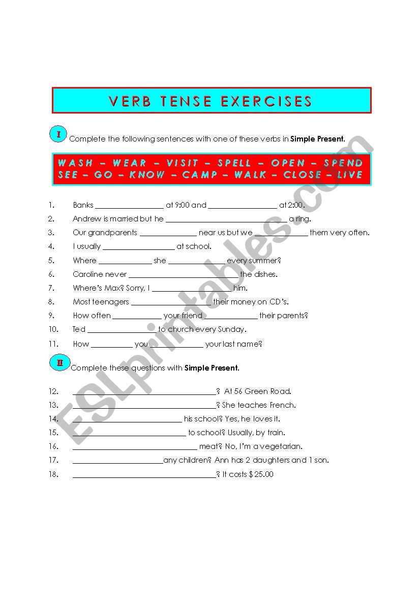 Present and Past Simple worksheet