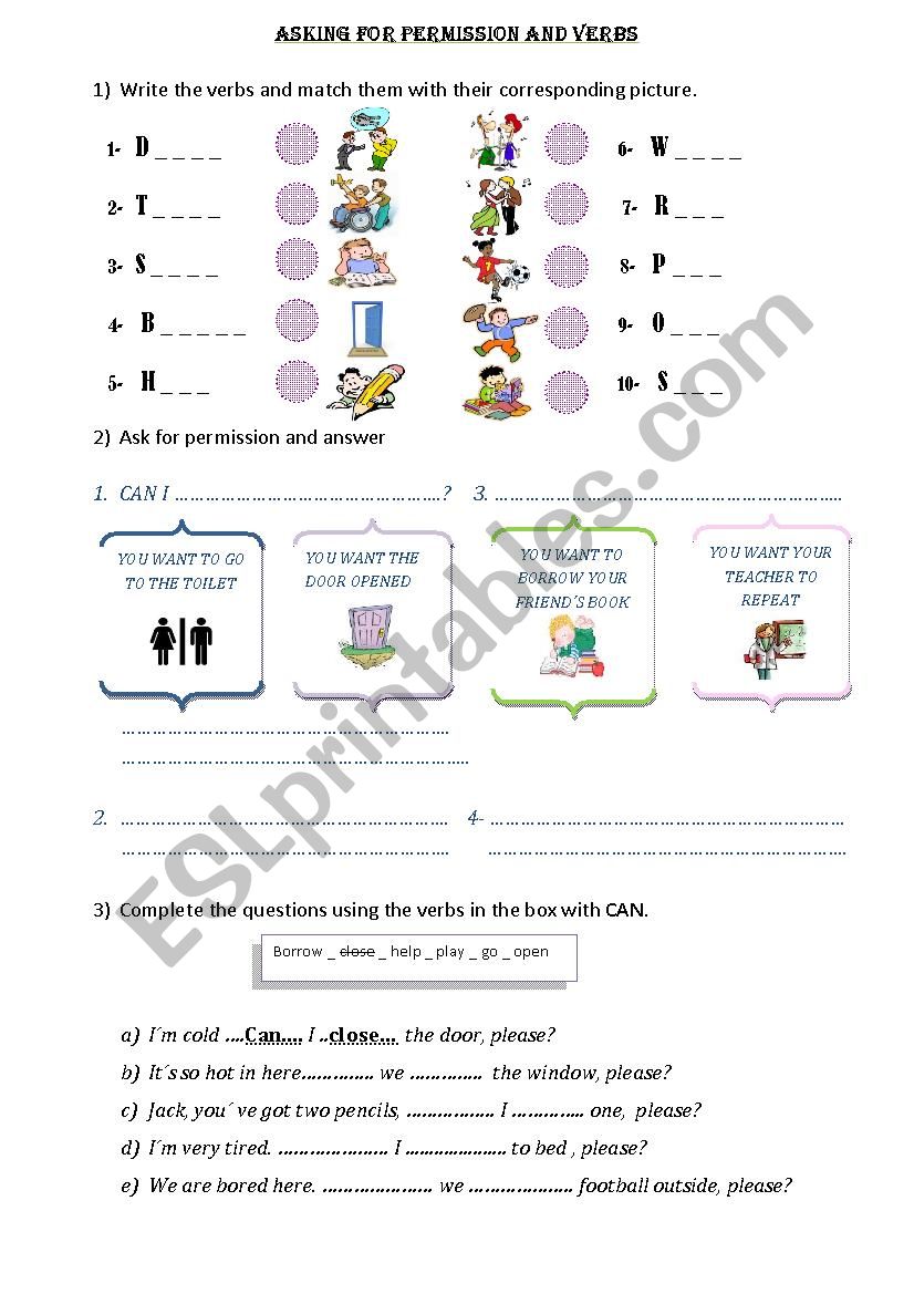 asking for permission with can and verbs