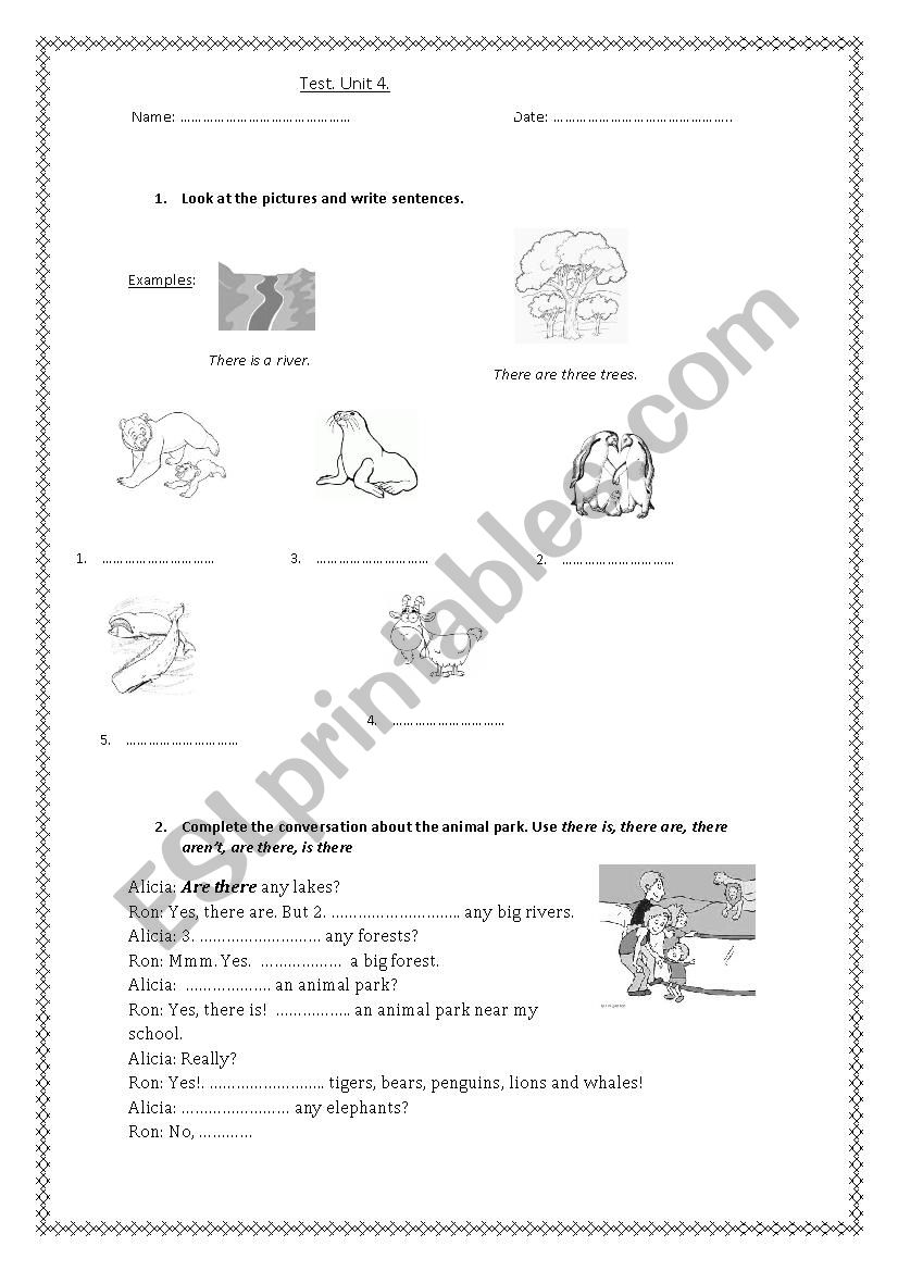 Test on there is - there are and prepositions of place