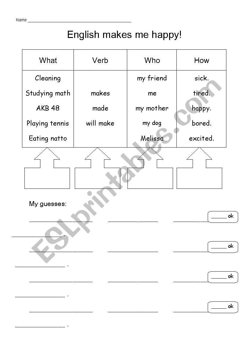 Makes Me Worksheet worksheet