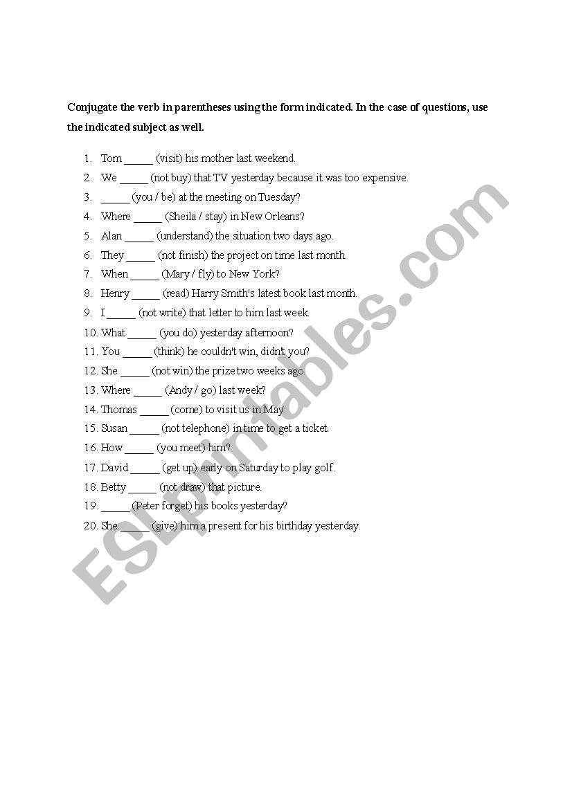 Past Simple Tense worksheet