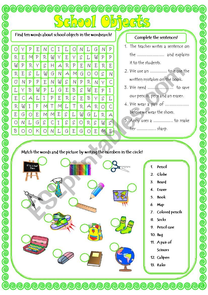 School Objects worksheet