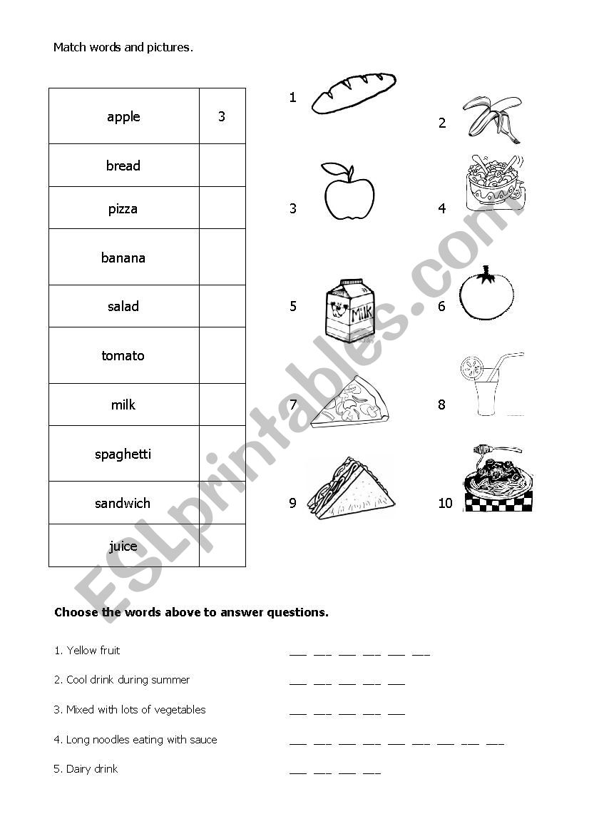 Match words and pictures - Food