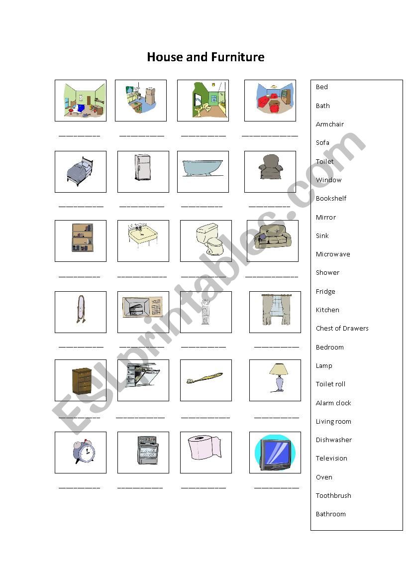 Furniture in the house worksheet