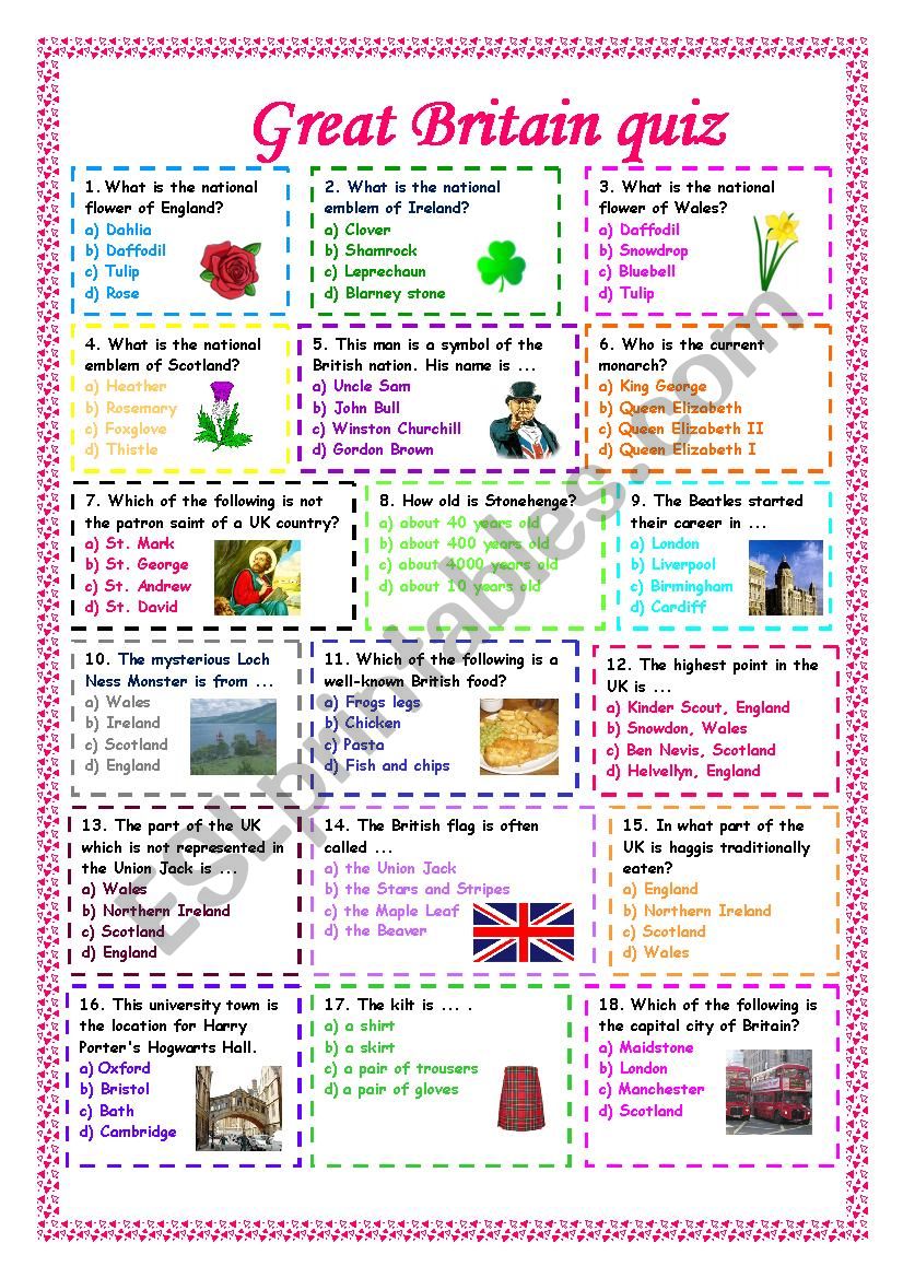 Great Britain quiz worksheet