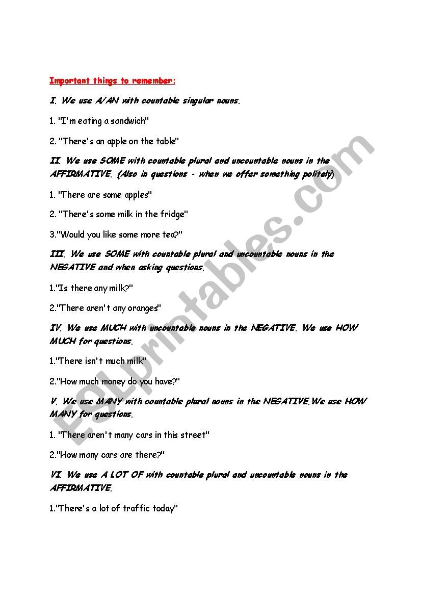 Countable and Uncountable Nouns