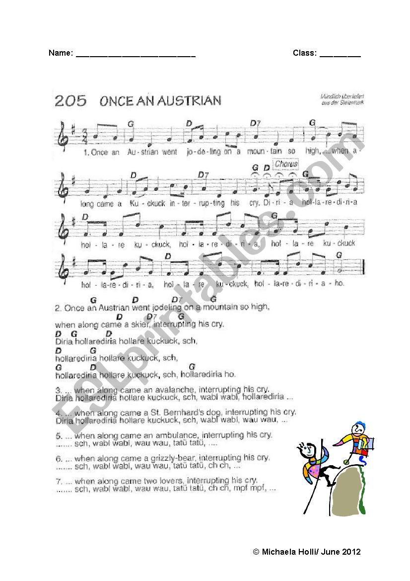 Song: Once an Austrian worksheet