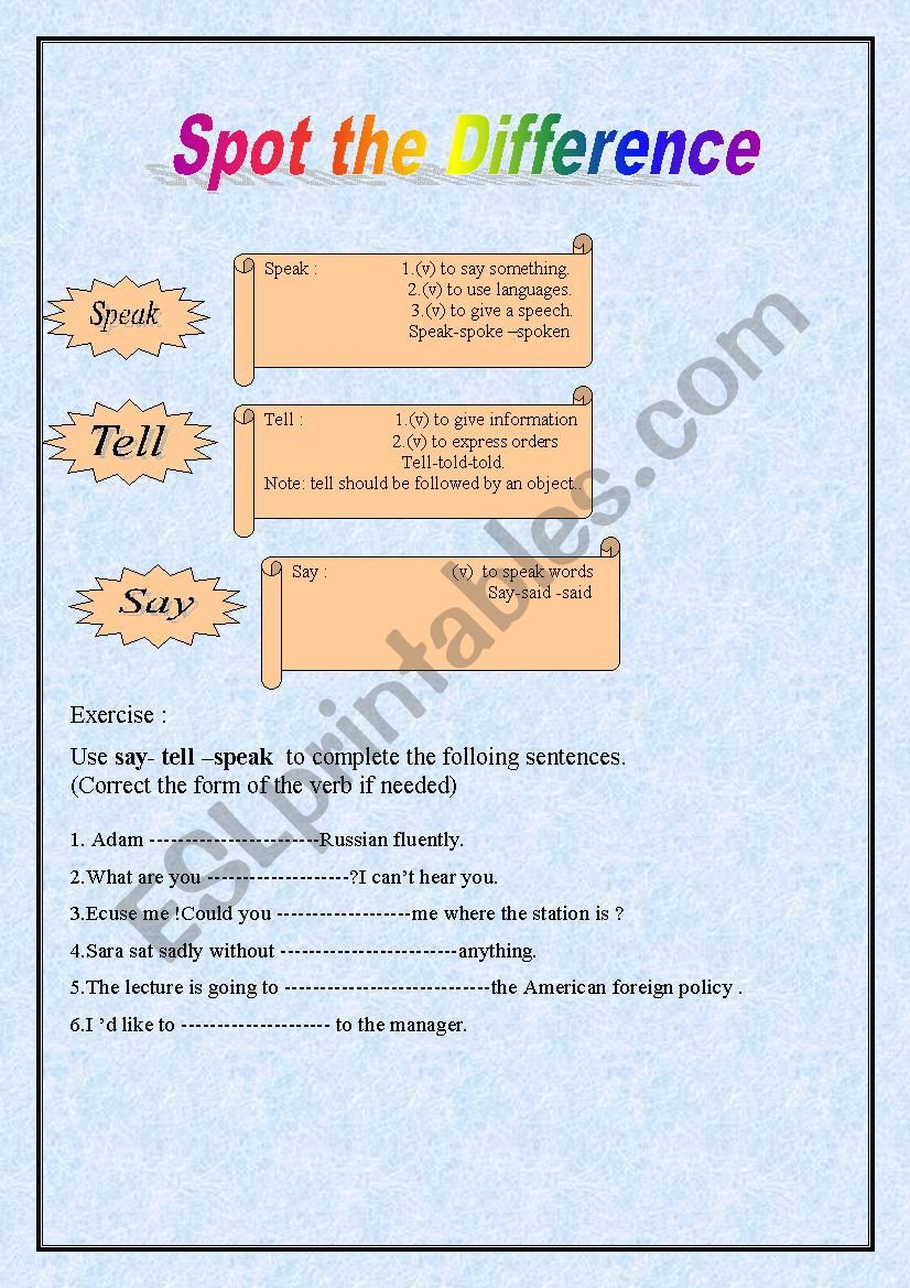 Spot the Difference worksheet