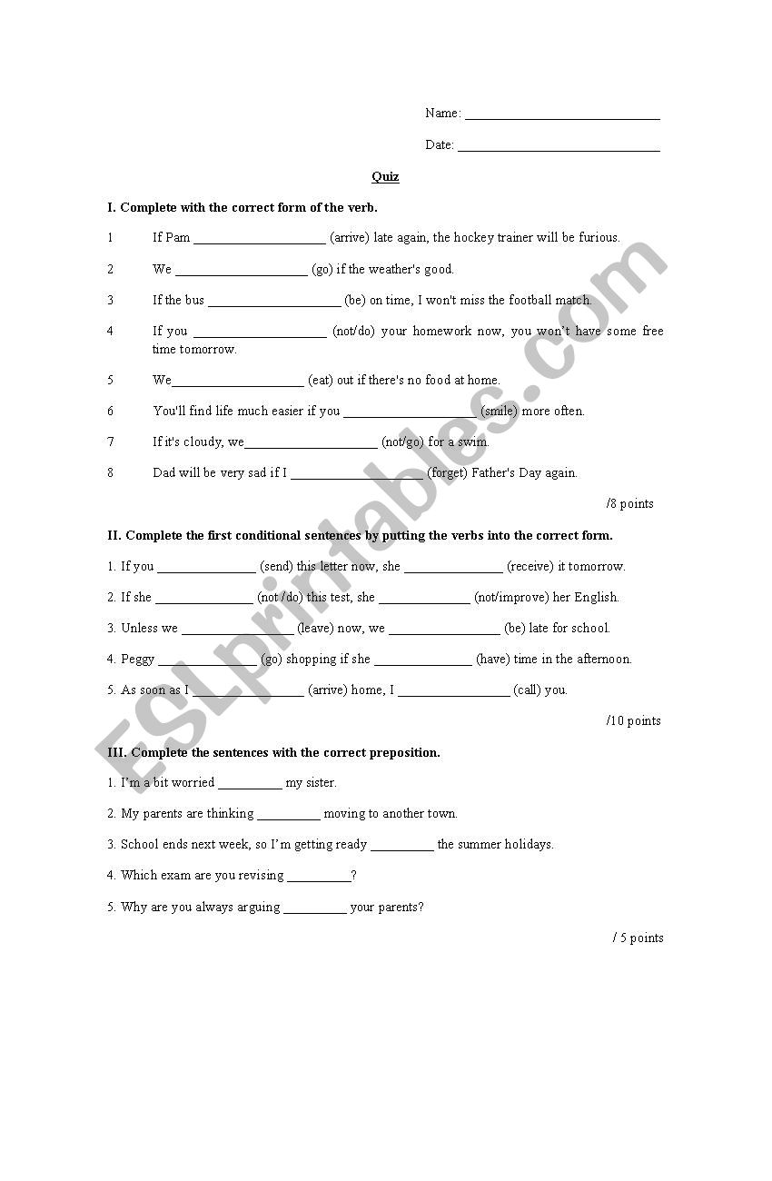 First conditional and prepositions