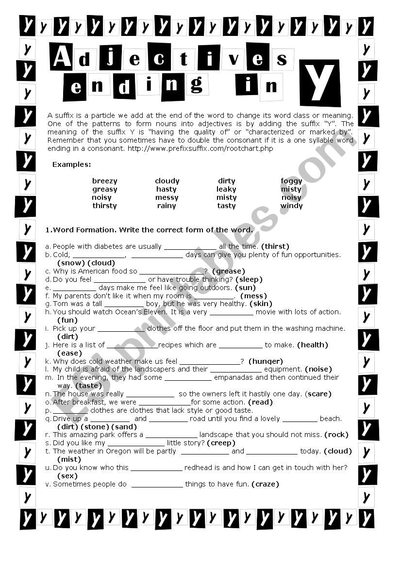 Adjectives Ending In Y ESL Worksheet By Cris M