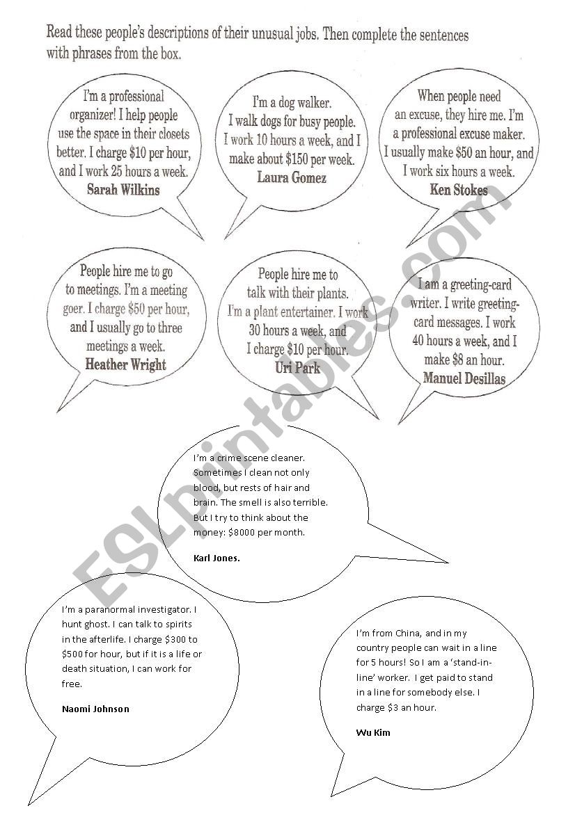 Comparatives - Unusual Jobs worksheet