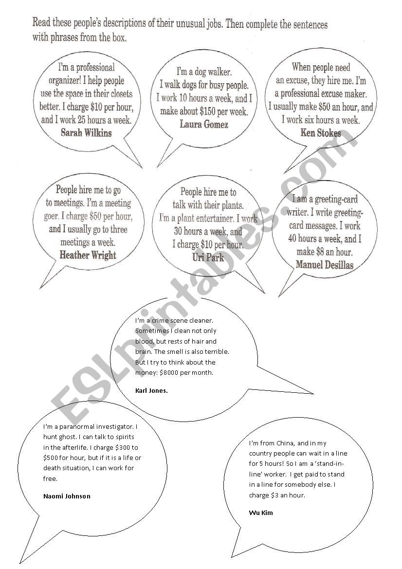 Comparatives - Unusual Jobs worksheet