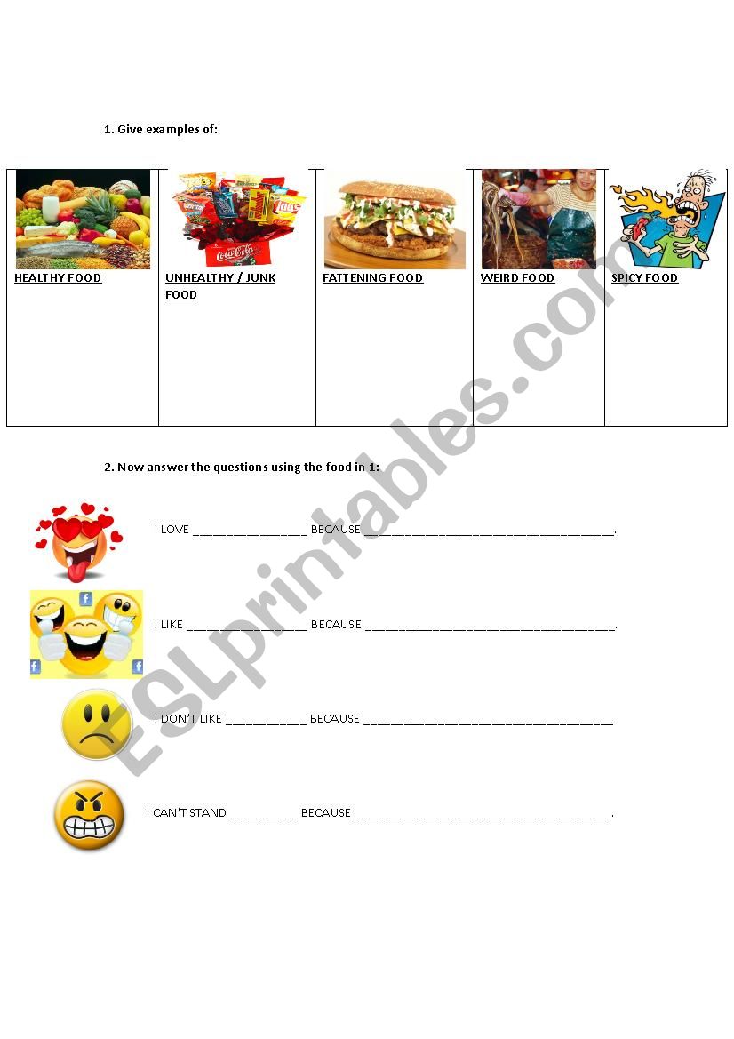 Food, Kinds of worksheet