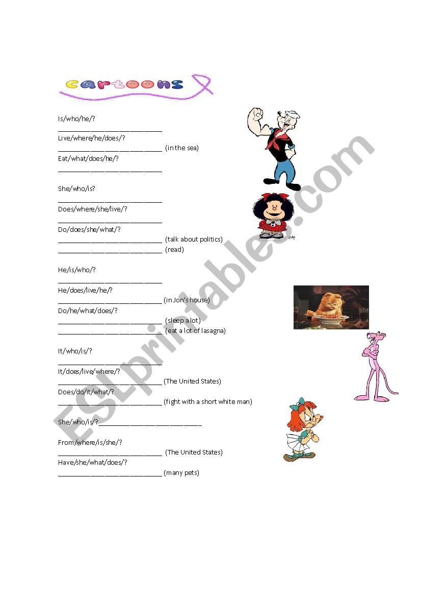 Cartoons Unscrambling worksheet