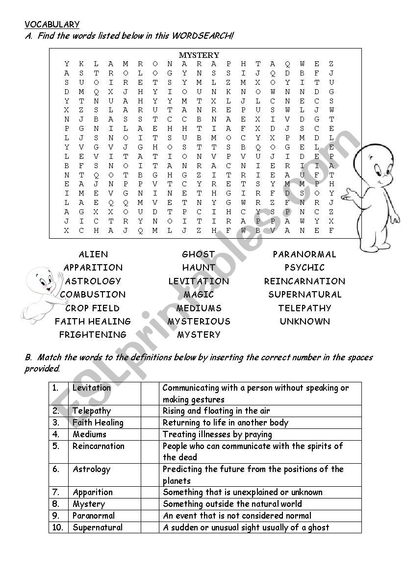 Mysterious Events Vocabulary worksheet