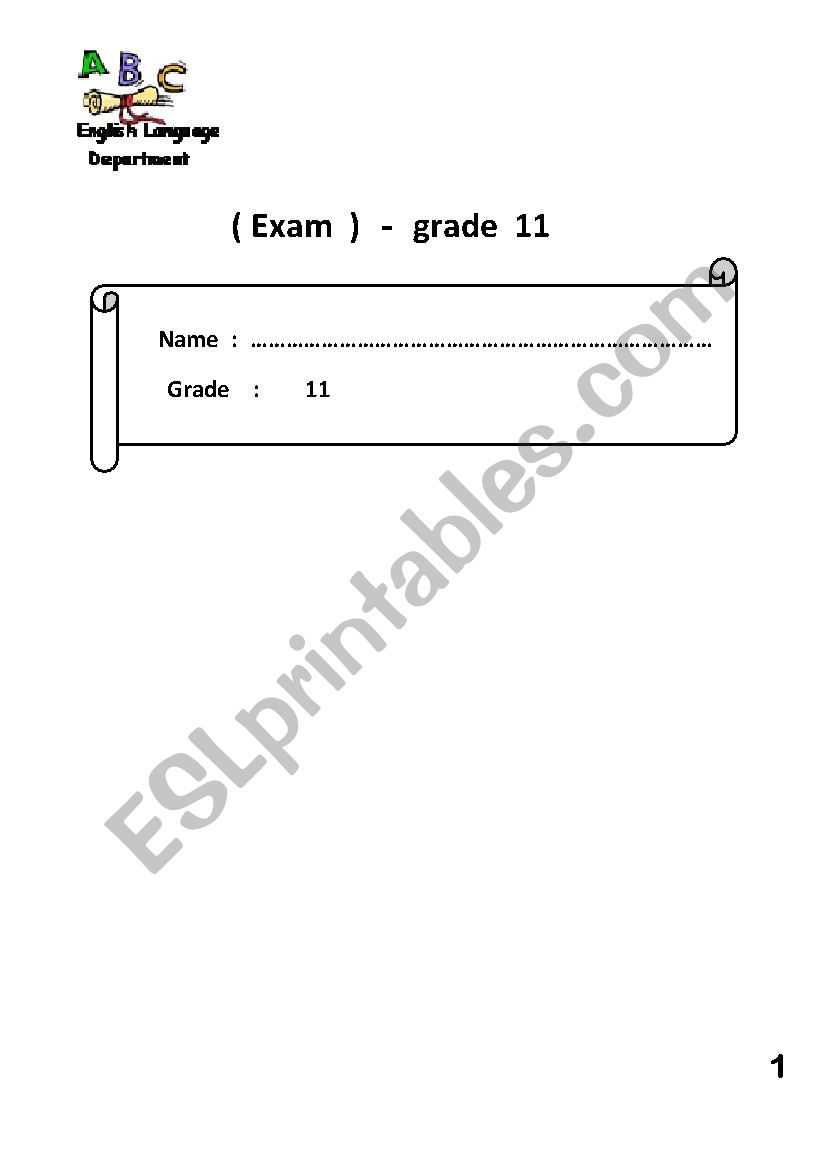 English test for grade 11 worksheet