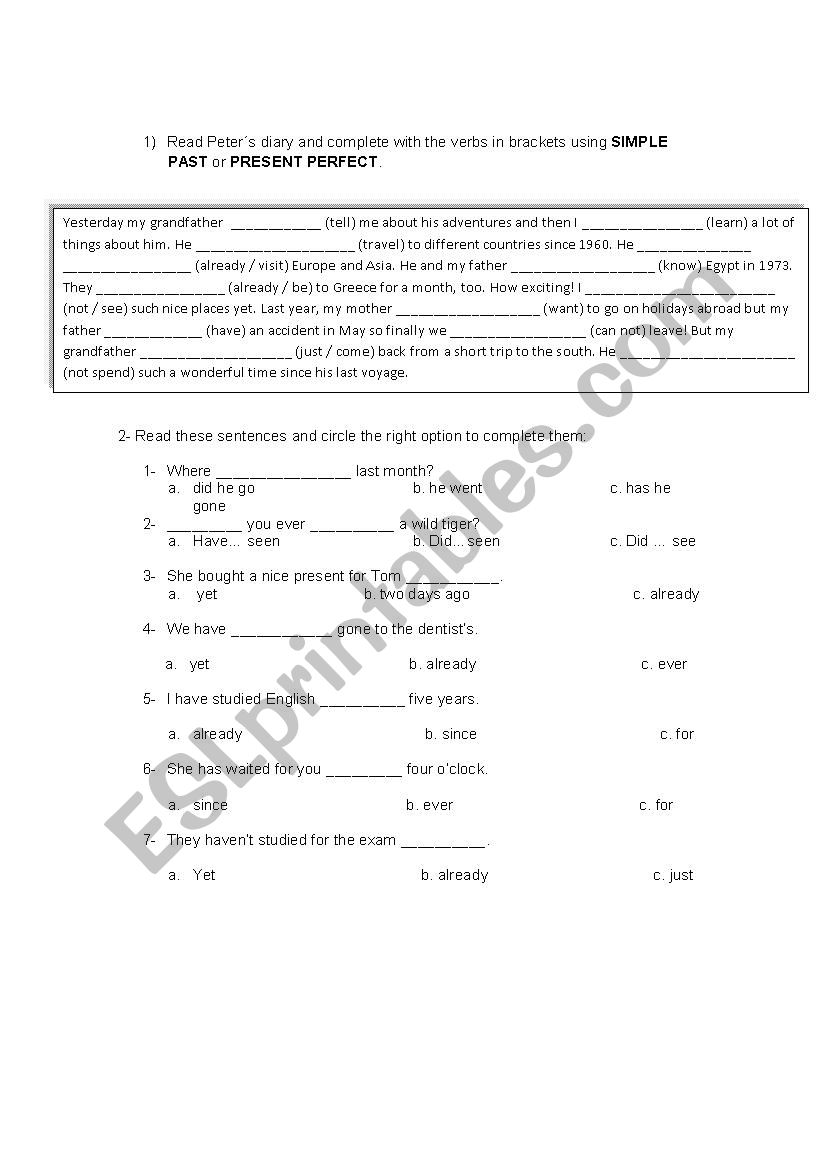 Present Perfect worksheet