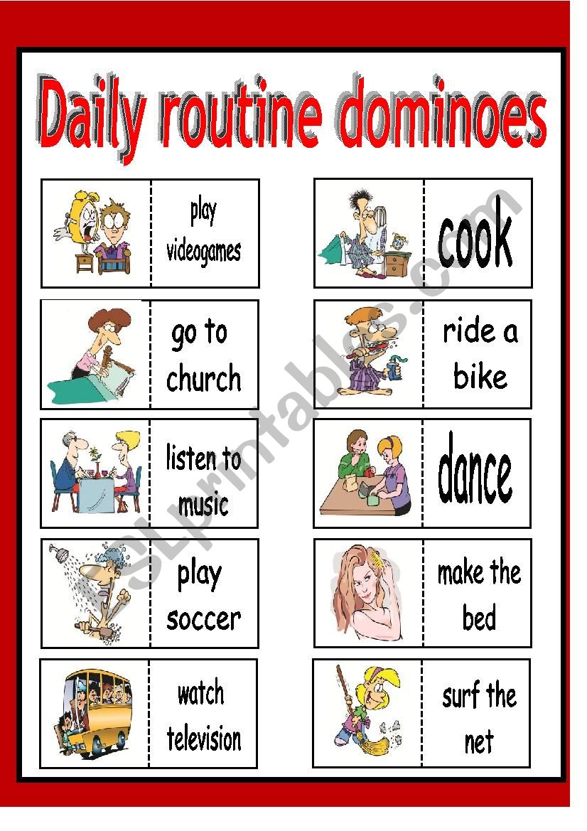 daily routines - dominoes worksheet
