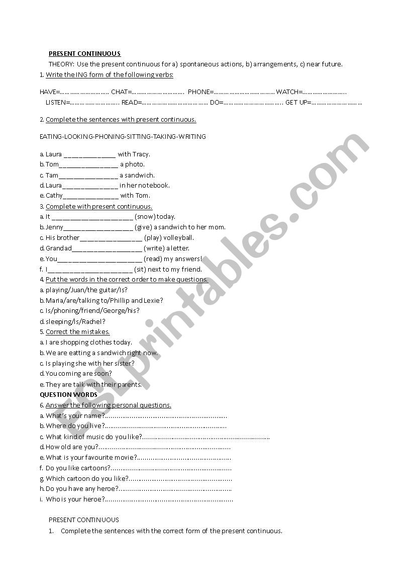 Present Continuous activities - very complete set of activities