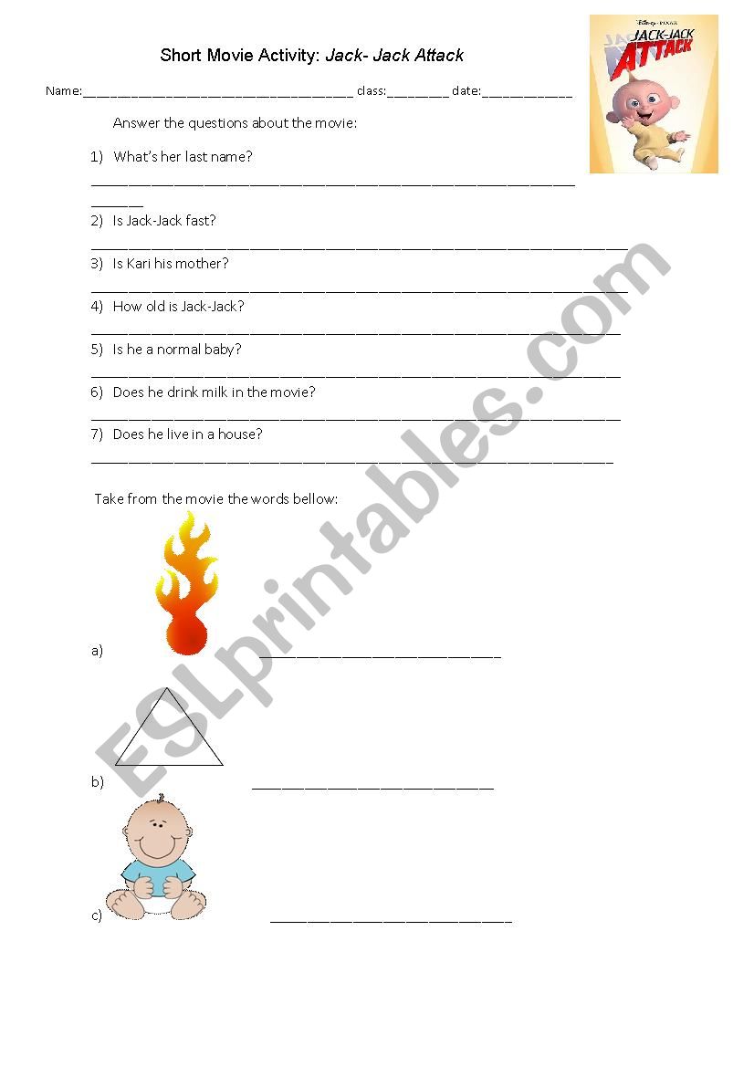 Jack-Jack Attack worksheet