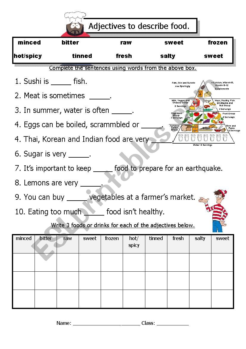 Food adjectives worksheet