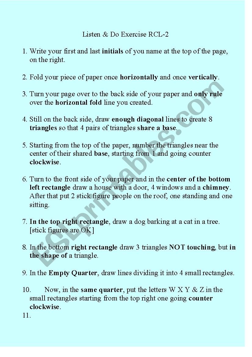 Listen & Do RCL-2 worksheet