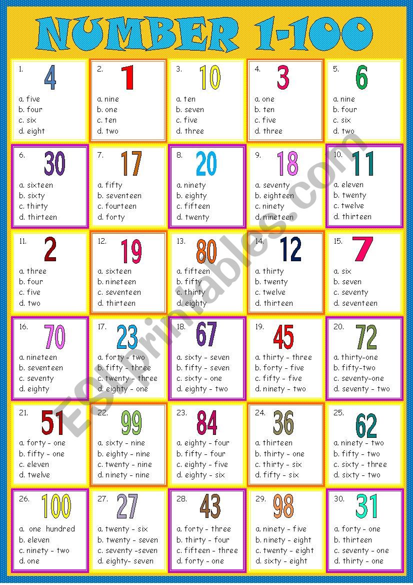 number-1-100-esl-worksheet-by-sweetdreamja