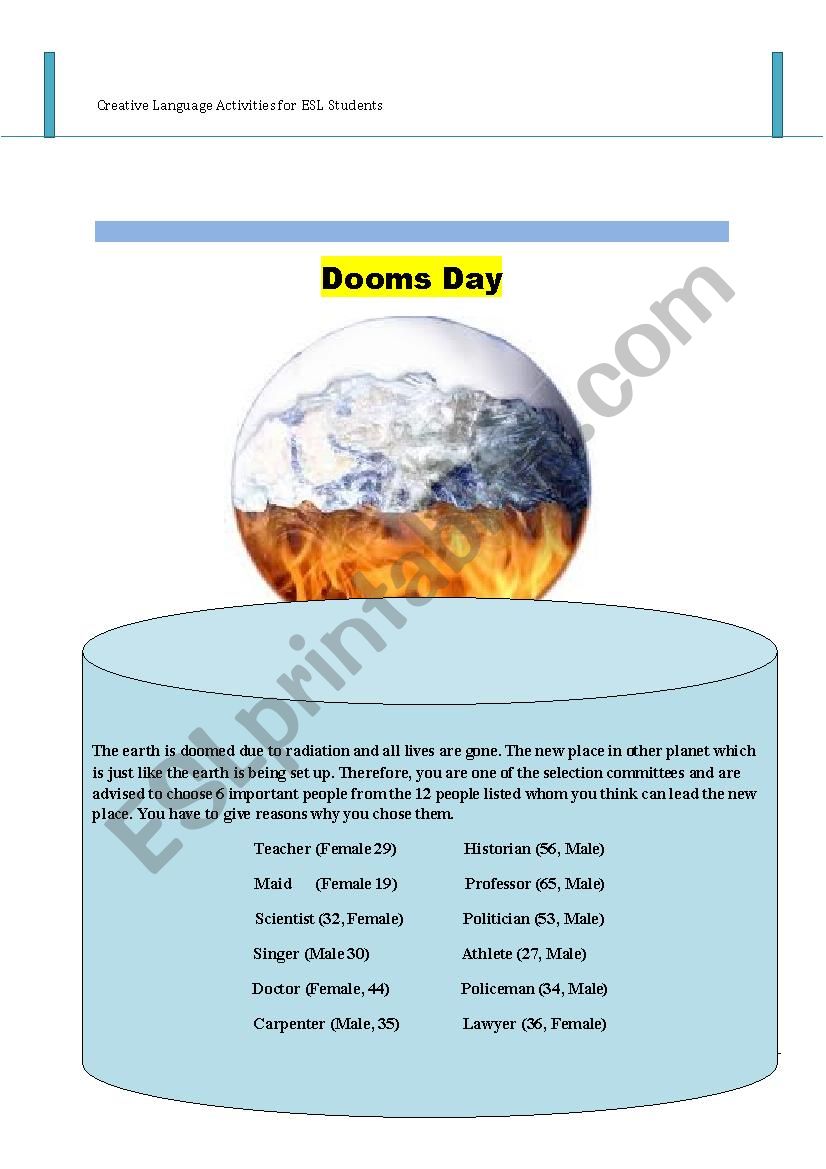 Dooms Day worksheet