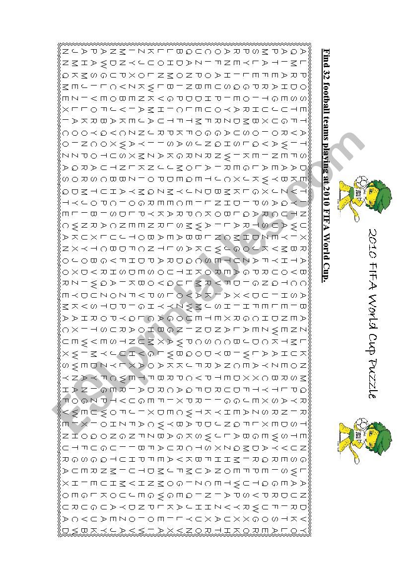 Fifa 2010 world cup puzzle worksheet