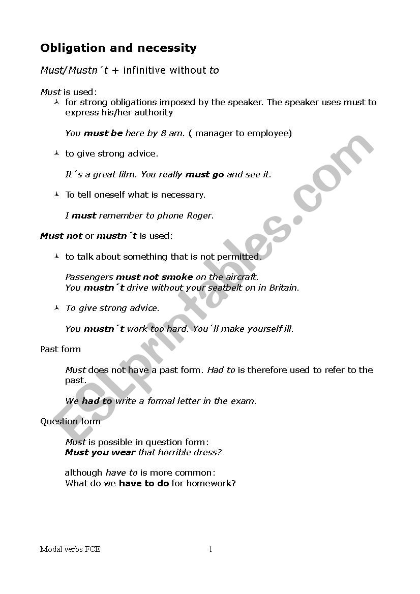 FCE Modal verbs  worksheet