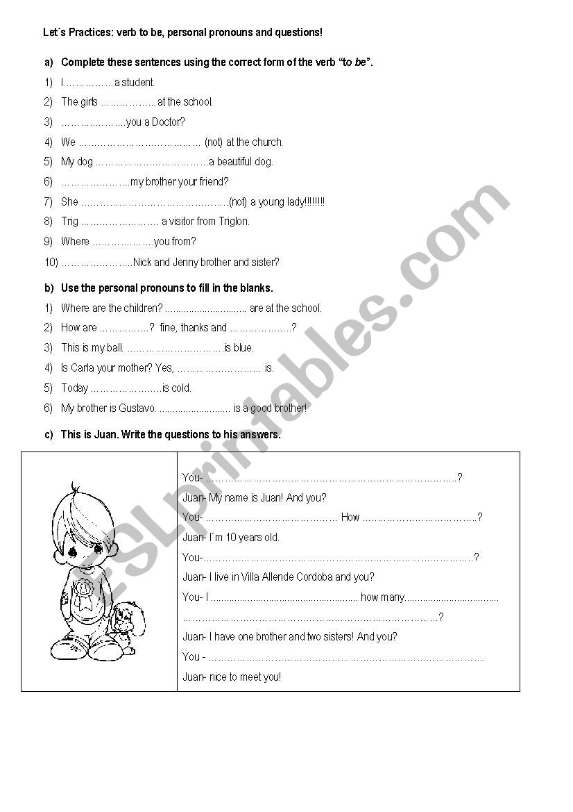 Practice for verb to be, personal pronouns and personal questions