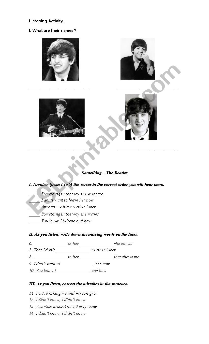 The Beatles - Something worksheet