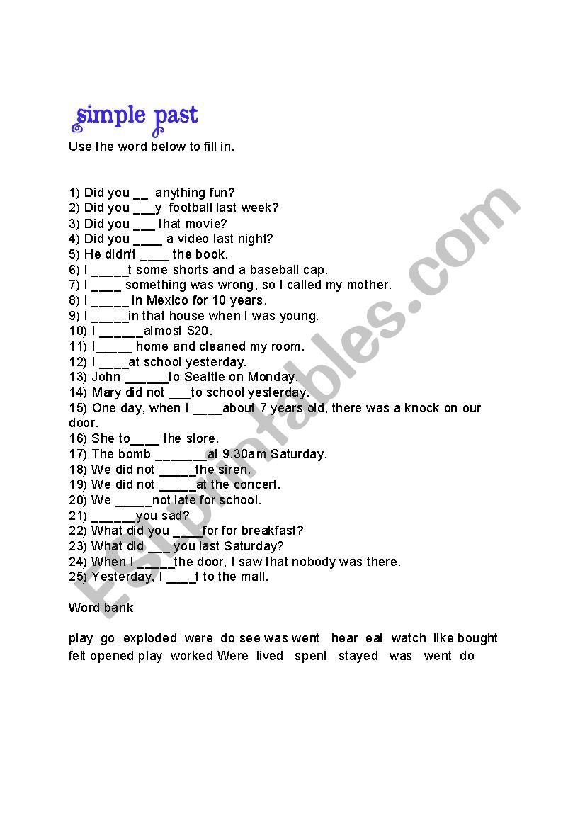 Simple Past worksheet