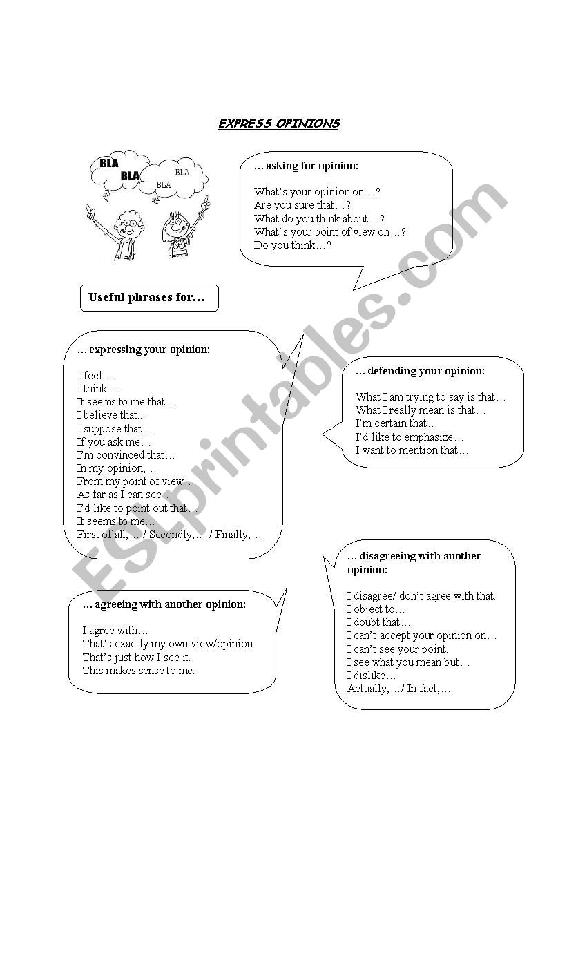 Expressing opinions worksheet