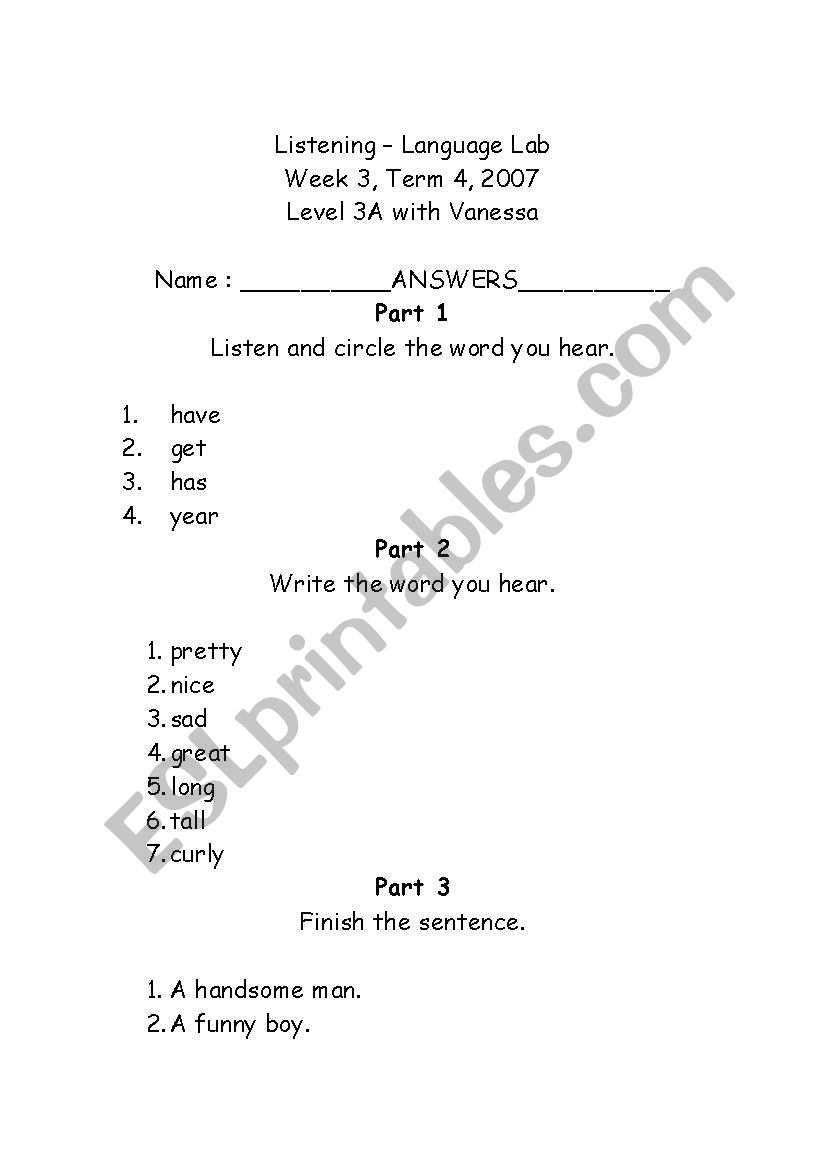 Listening - practive simple past and adjectives