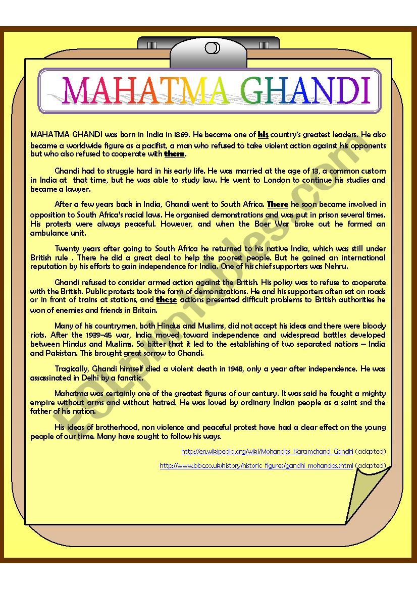 MAHATMA GHANDI - BRIEF BIOGRAPHY