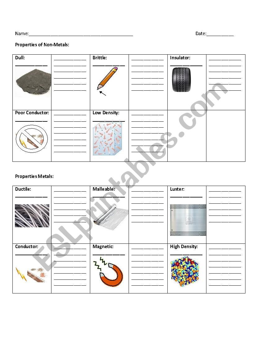 Metals and Non-Metals worksheet