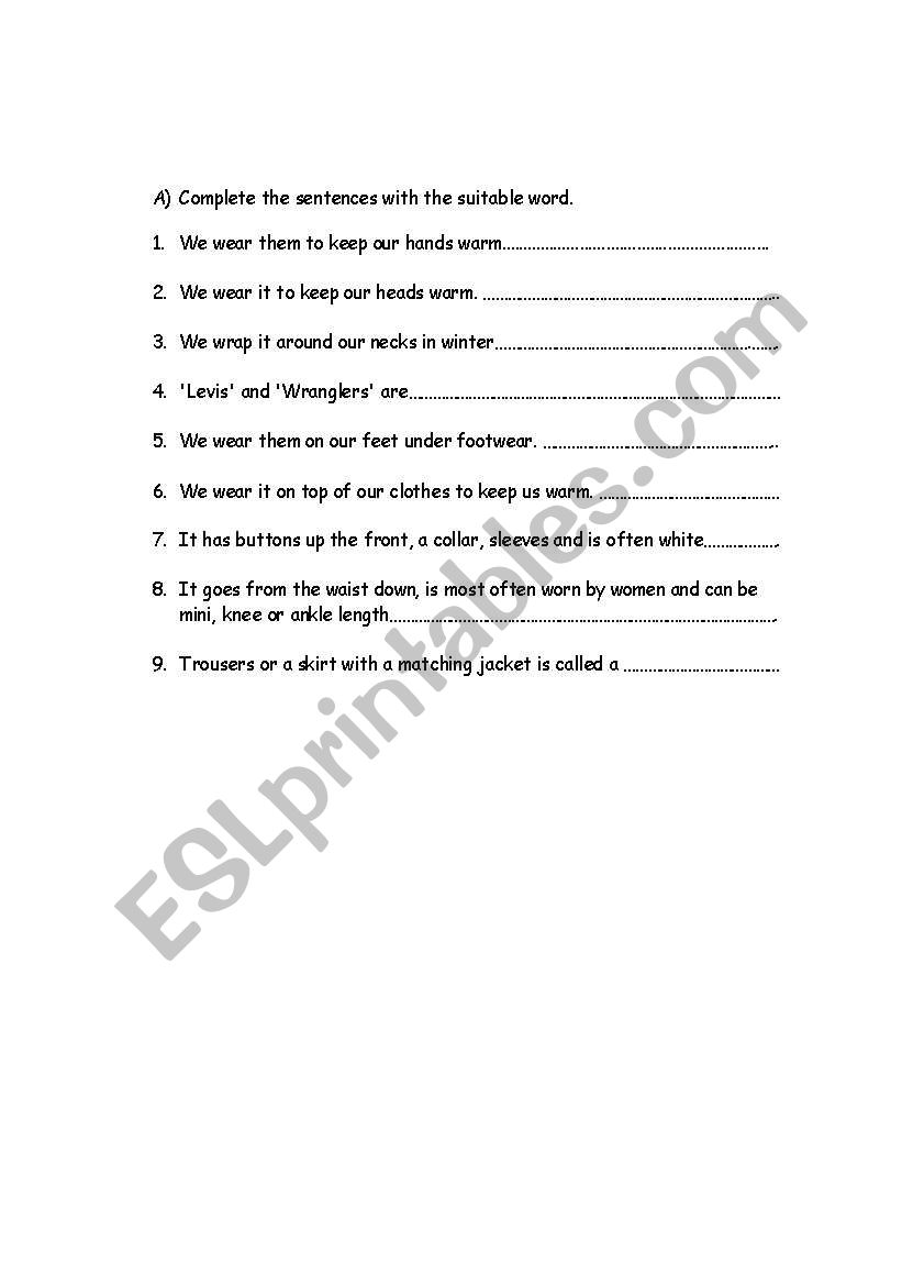 clothes worksheet