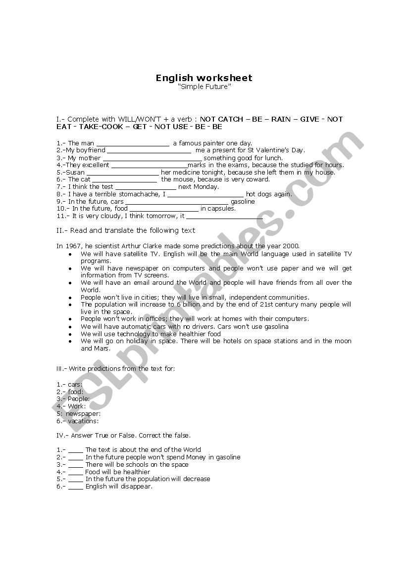 Simple Future worksheet