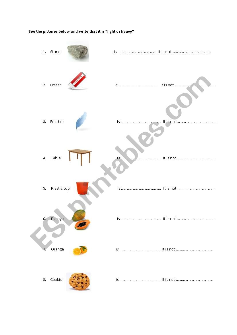 Light or Heavy worksheet