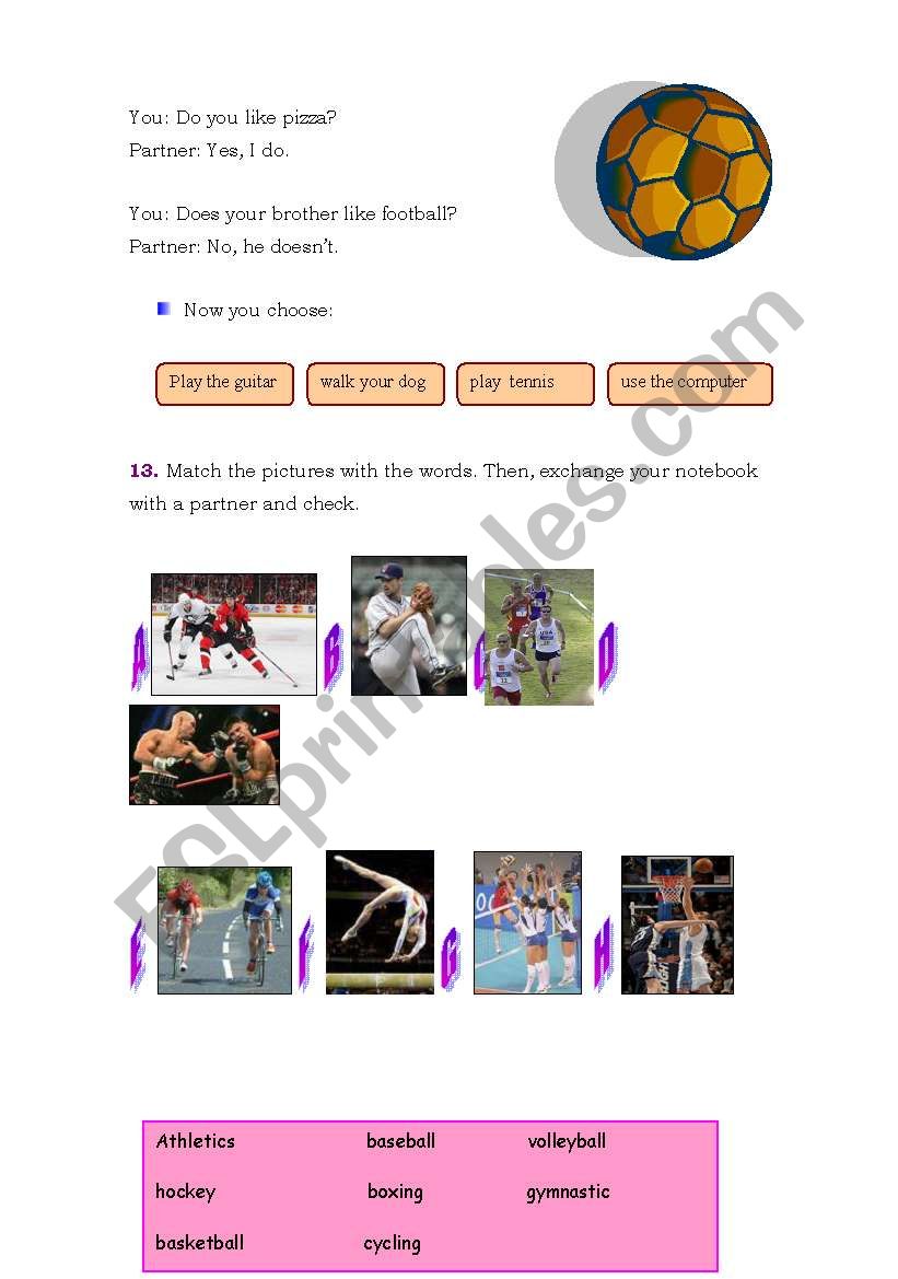 Sports worksheet