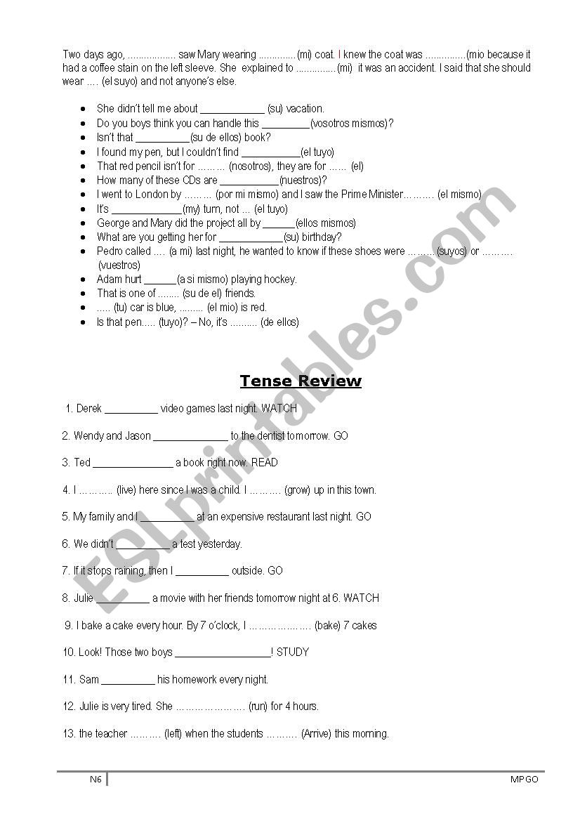 Tenses Chart worksheet