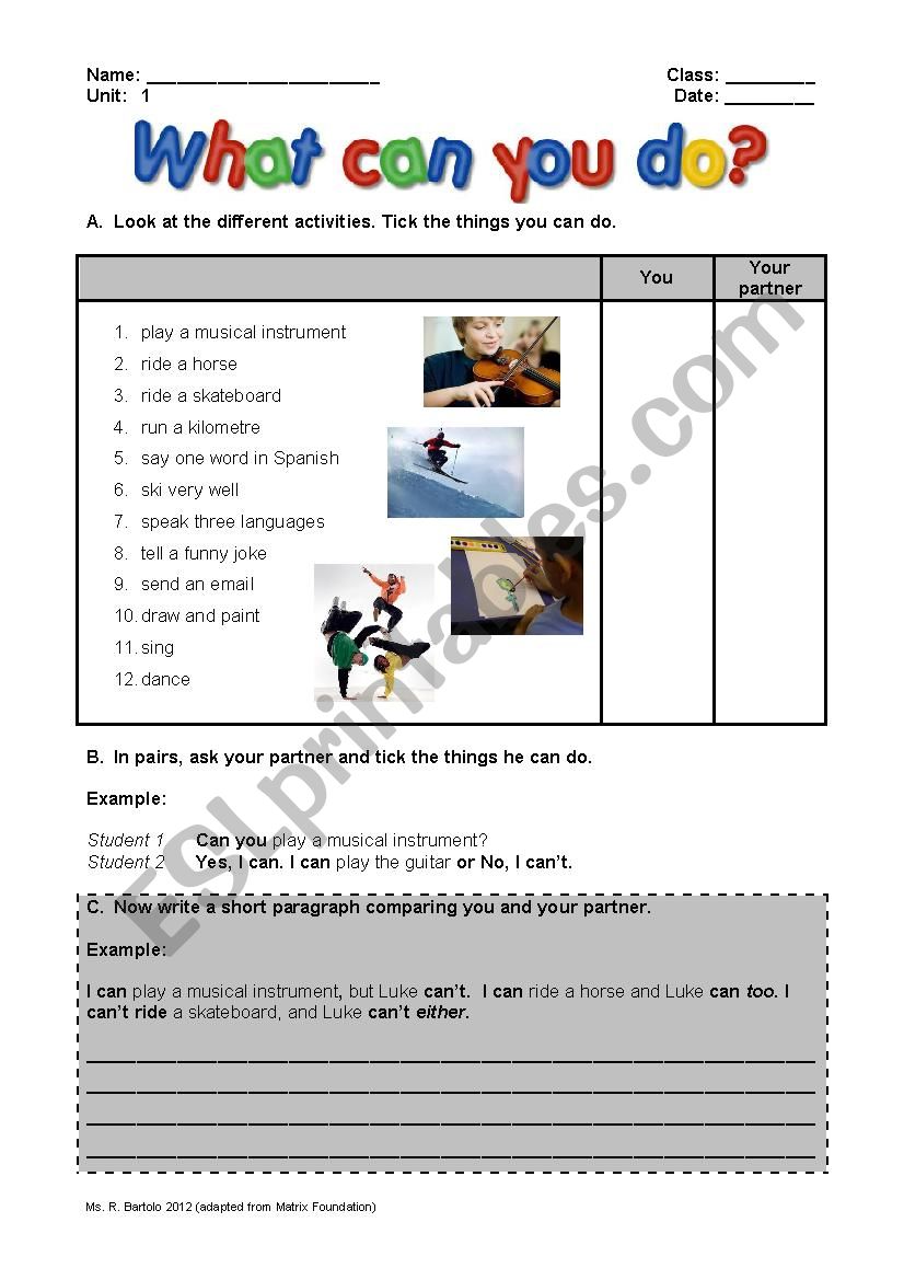 What can you do? worksheet