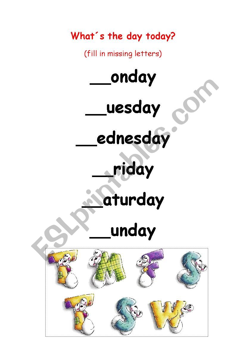 Days of the week worksheet