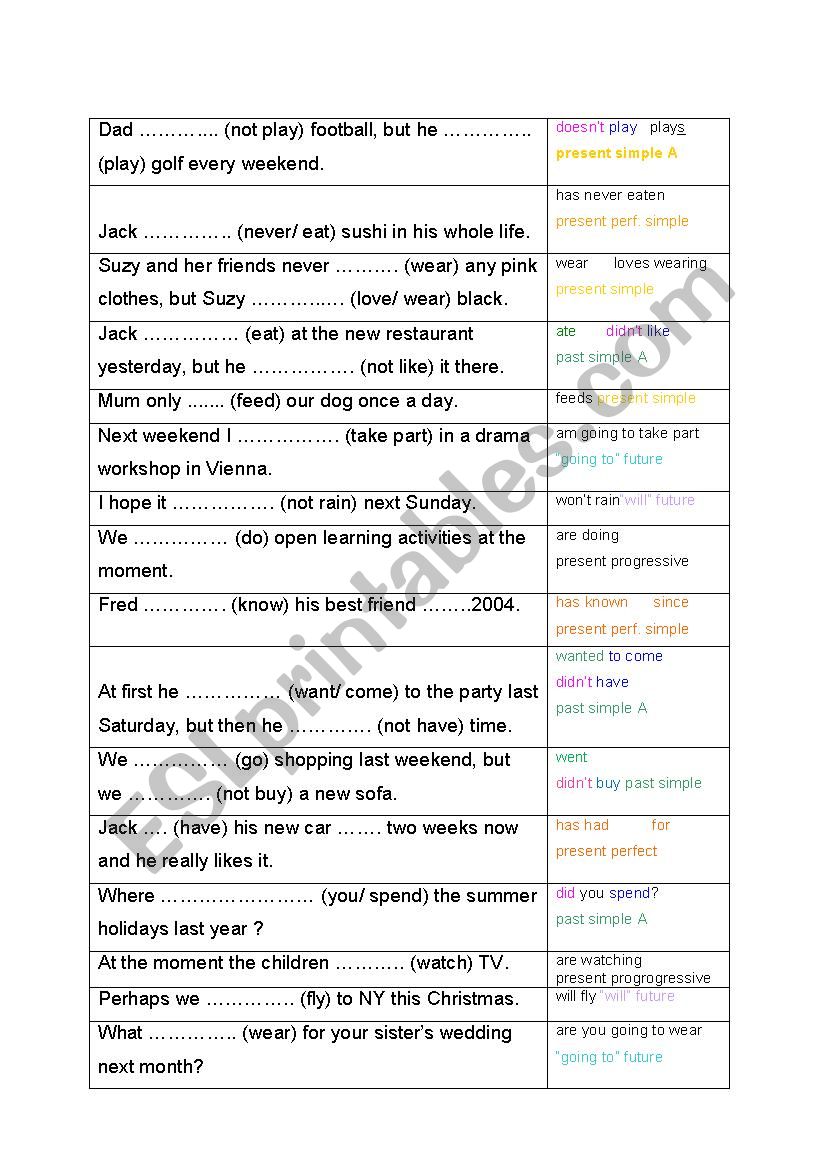 warm up to mixed tenses and solutions