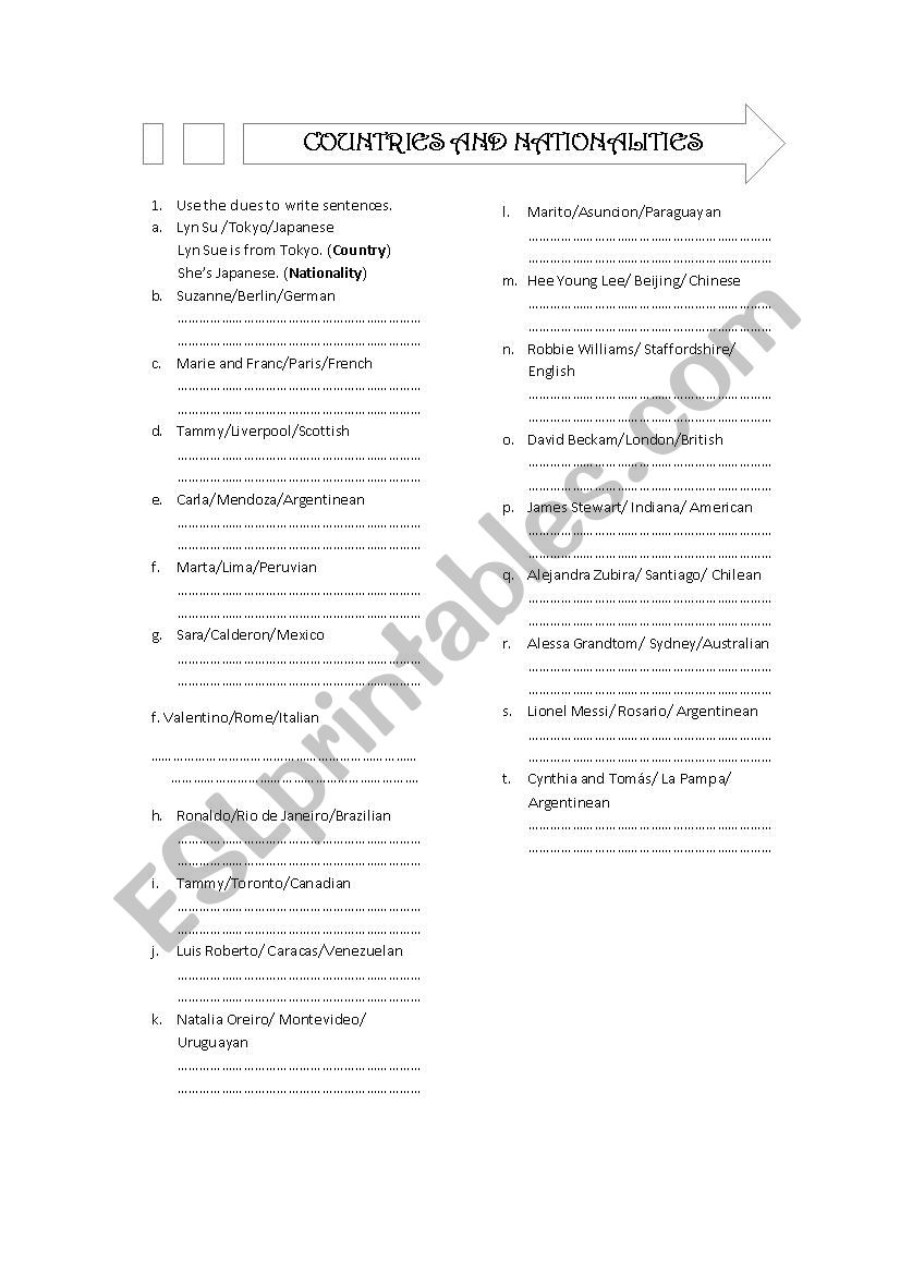 Countries and Nationalities worksheet