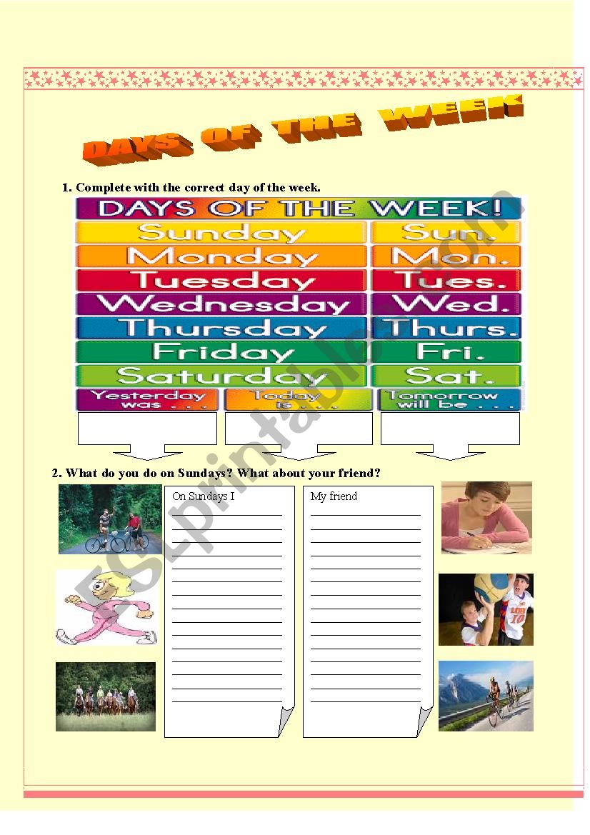 Days of the week worksheet