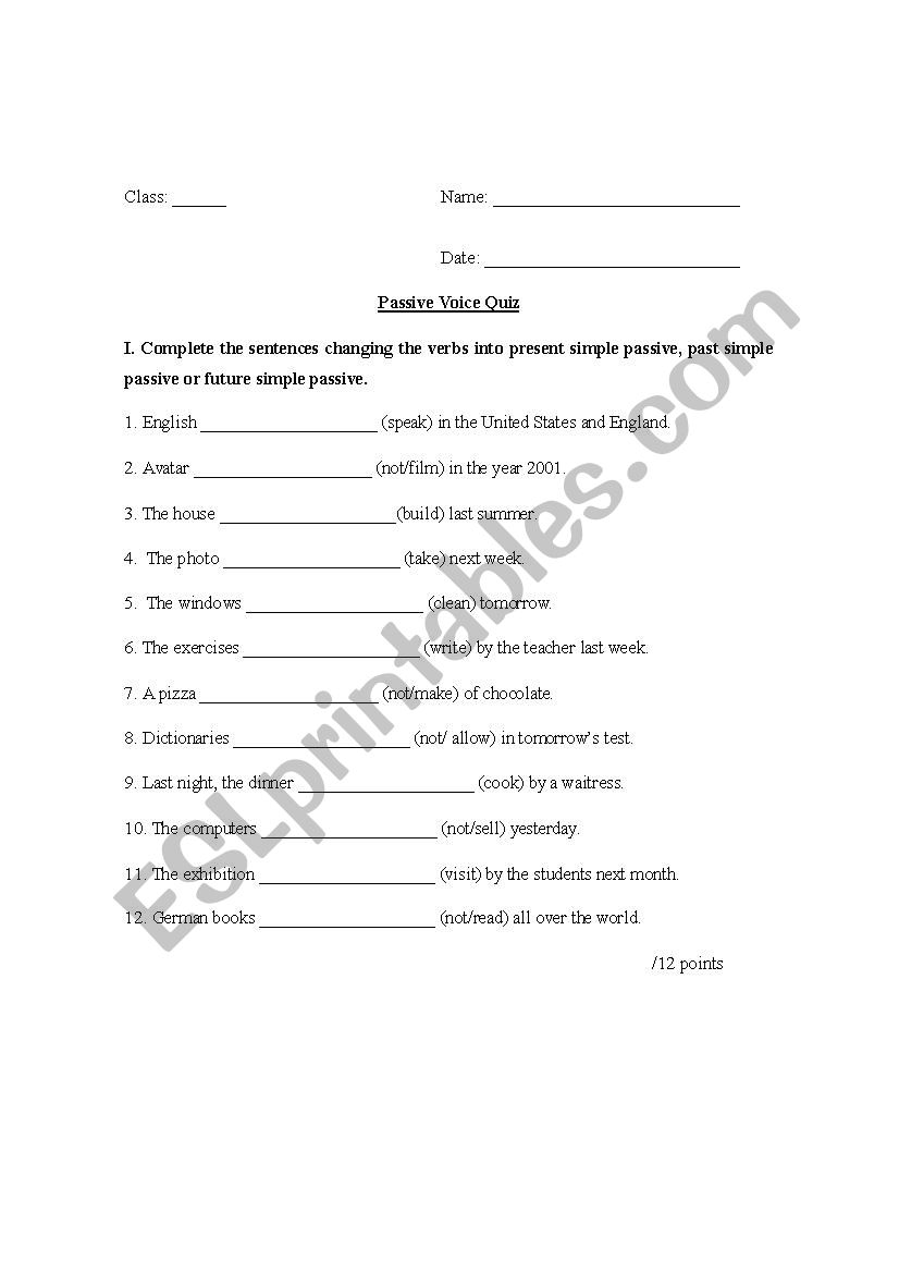 Passive Voice worksheet