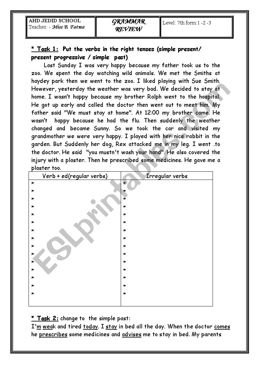 grammer worksheet